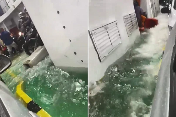 Mar invadiu ferry-boat e quase arrasta motos na Bahia durante temporal