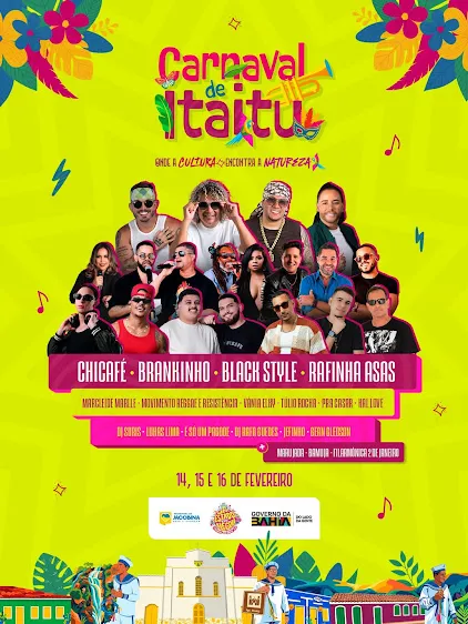 Carnaval de Itaitu agita Jacobina com 14 atrações e tem como tema 'Onde a Cultura Encontra a Natureza'